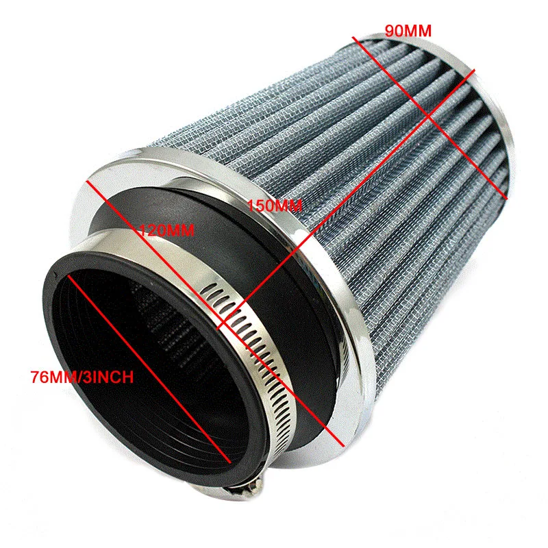 Universal Sports Car Air Filter 76mm 3 Inch H:90mm High Flow Car Cold Air Intake Filter Aluminum Non-woven Fabric Rustproof