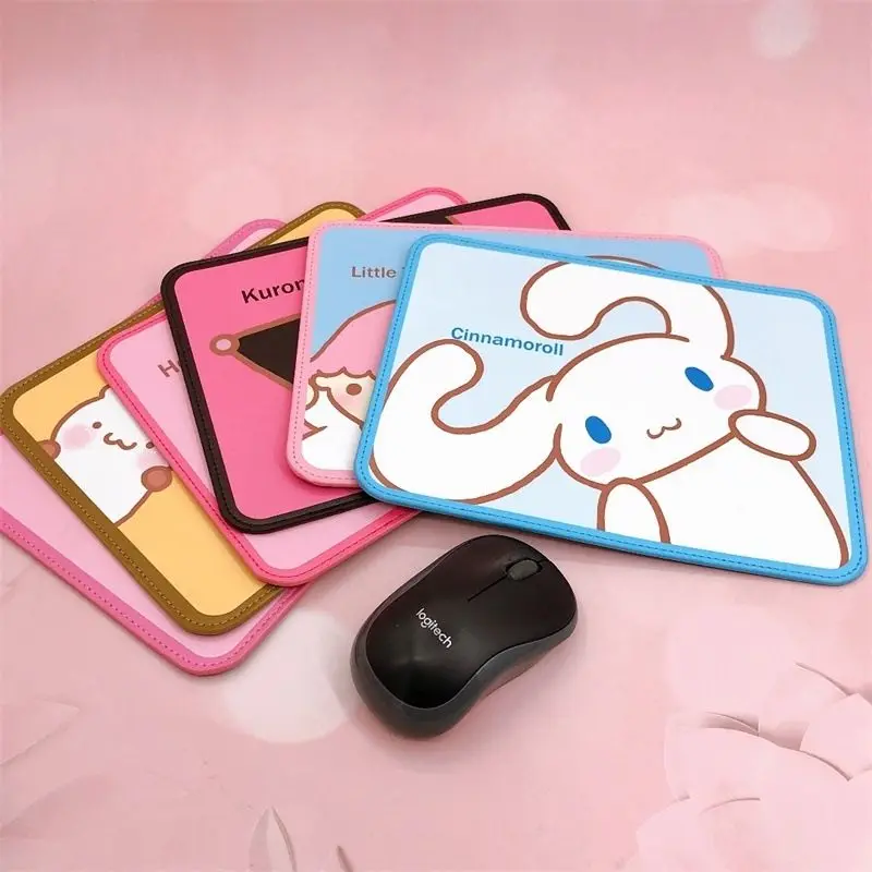 

New Sanrio Anime Cartoon Cute Kurome My Melody Cinnamon Dog Gemini PU Leather Square Mouse Pad Cute Anti-Slip Oil Side Pad Gift