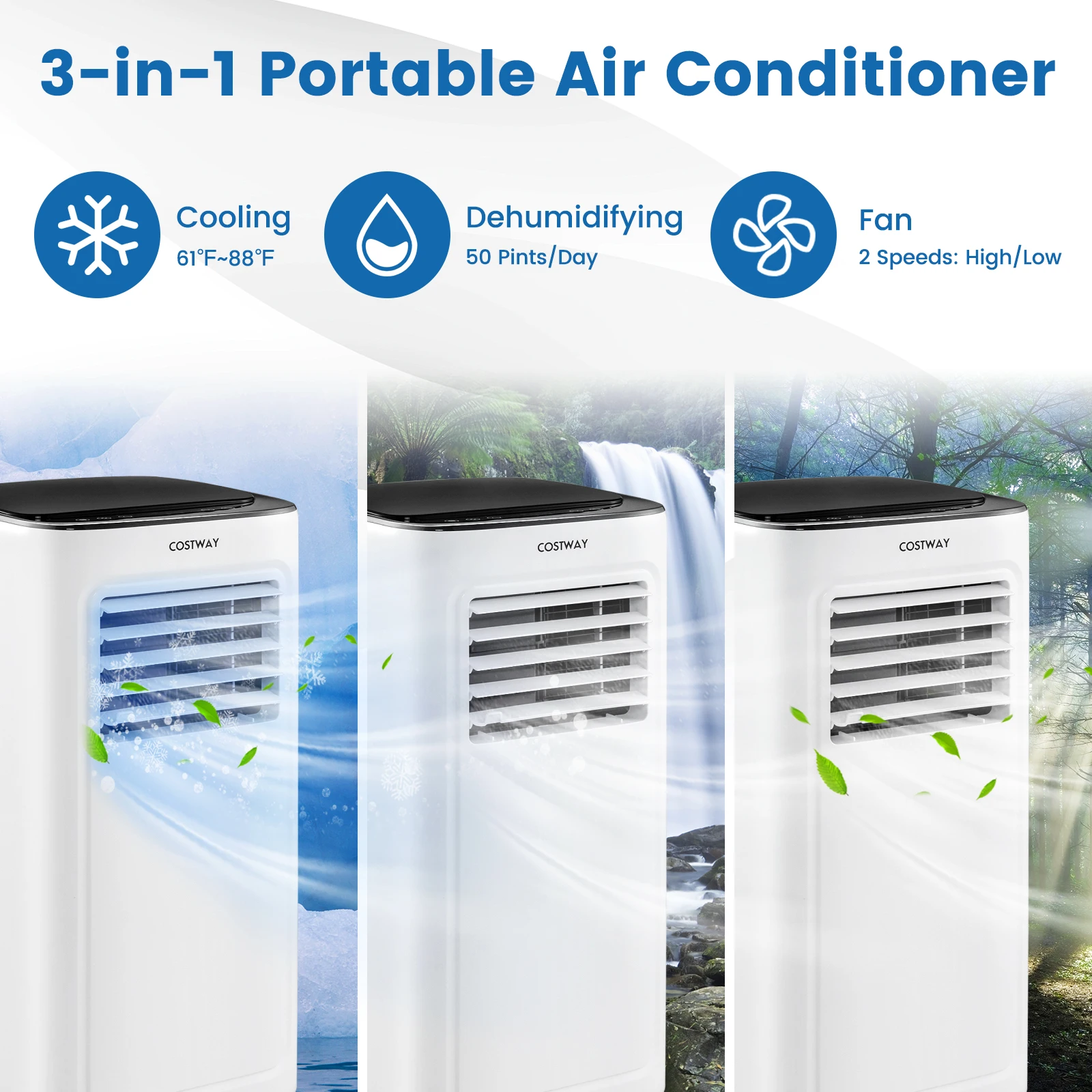 9000 BTU Portable Air Conditioner 3-in-1 AC Unit w/ Cool Dehum Fan Sleep Mode