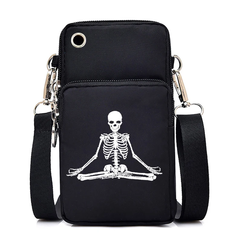 Skull Flowers Fashion Women Mobile Phone Bag for Iphone/huawei/xiaomi Universal Harajuku 90s Women Wrist Purse Messenger Bags