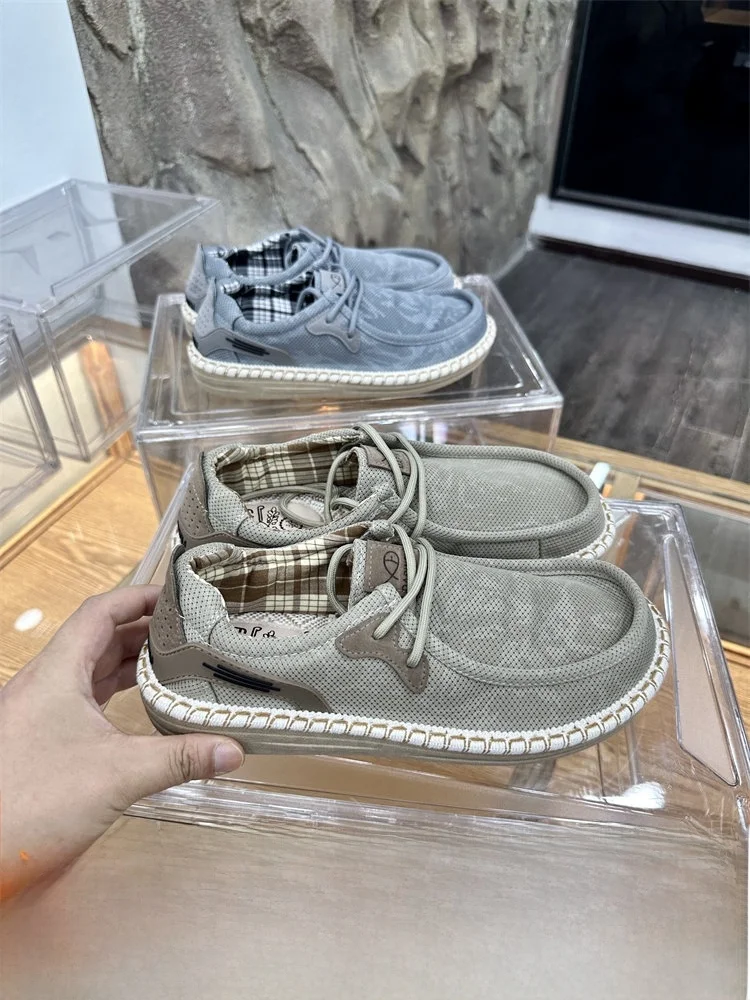 Comfortable Men's Slip-On Canvas Loafers Casual Shoes Straw Shoes Fashionable Spring Summer Low Cut Breathable round Toe