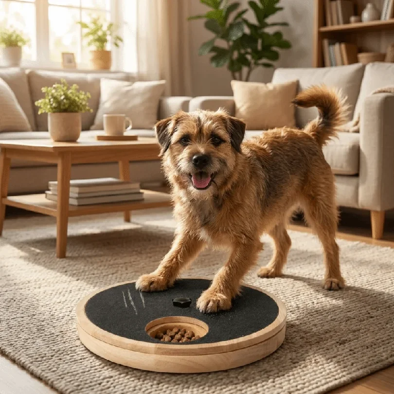 Rotating Dog Scratching Board Round Non-Slip Dog Nail Grinding Pad Solid Wood with Treat Box Dog Nail File Toy for Dogs 4