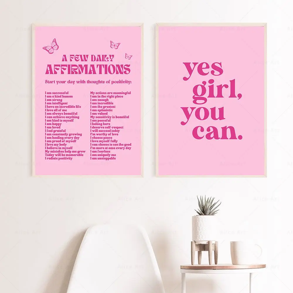 Retro Motivational Positive Quotes Daily Affirmations Yes Girl You Can Wall Art Print Pictures For Living Room Dorm Home Decor