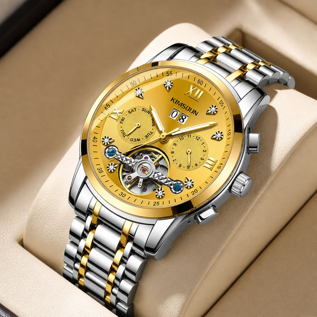

1pcs Men's gold dial alloy strap vintage fashion open heart skeleton details Mechanical Watch for daily business party holiday