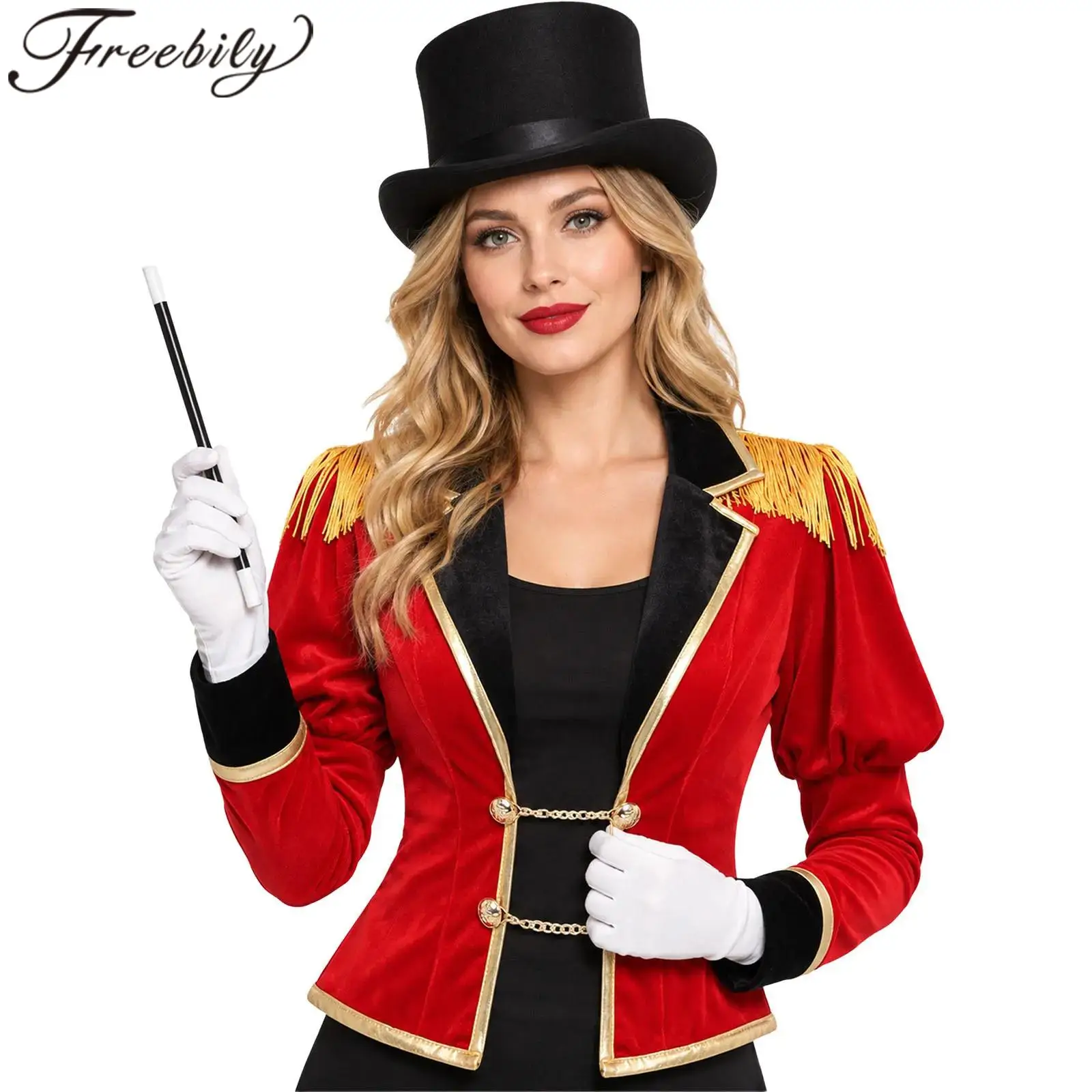 Abrigos de Majorette para Mujer, Traje de Maestro de Cerco de Circo y Baterista, Chaqueta con Cuello de Solapa para Disfraz de Fiesta de Halloween, Ropa Exterior