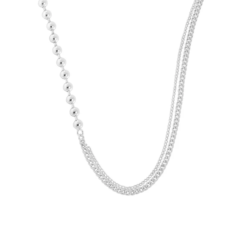 

Minority design simple and versatile beads side chain texture S925 sterling silver collarbone chain necklace woman