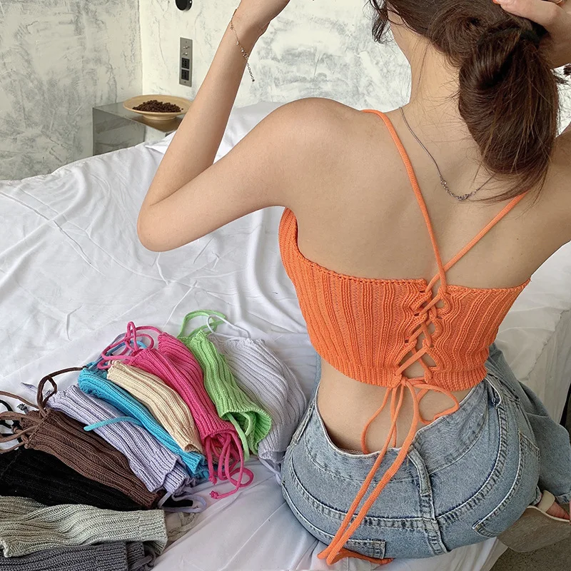 T shirt women 2025 fashion sexy girl cross-cut design halter tops front back solid color sling vest tshirt women's clothing