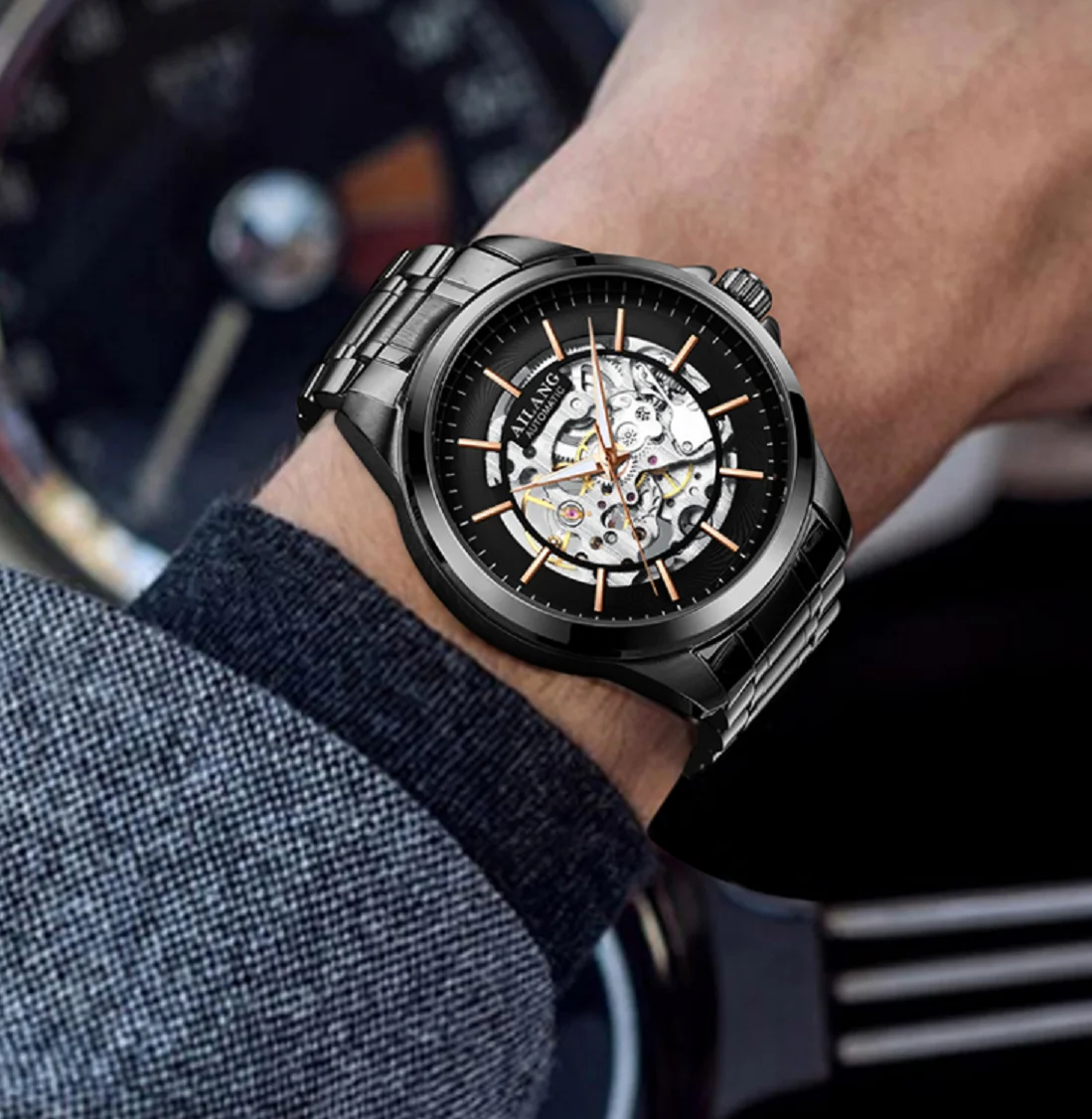 Suíça certificada relógio mecânico masculino novo conceito automático topo dez couro à prova dhollowágua oco marca