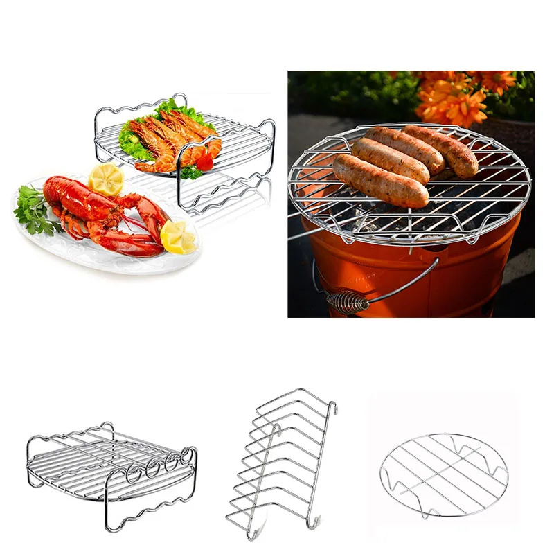 

Multipurpose Stainless Steel Air Fryer Rack Bread Grill Stand Roasting Steamer BBQ Wire Holder for Kitchen Cooking Accessories