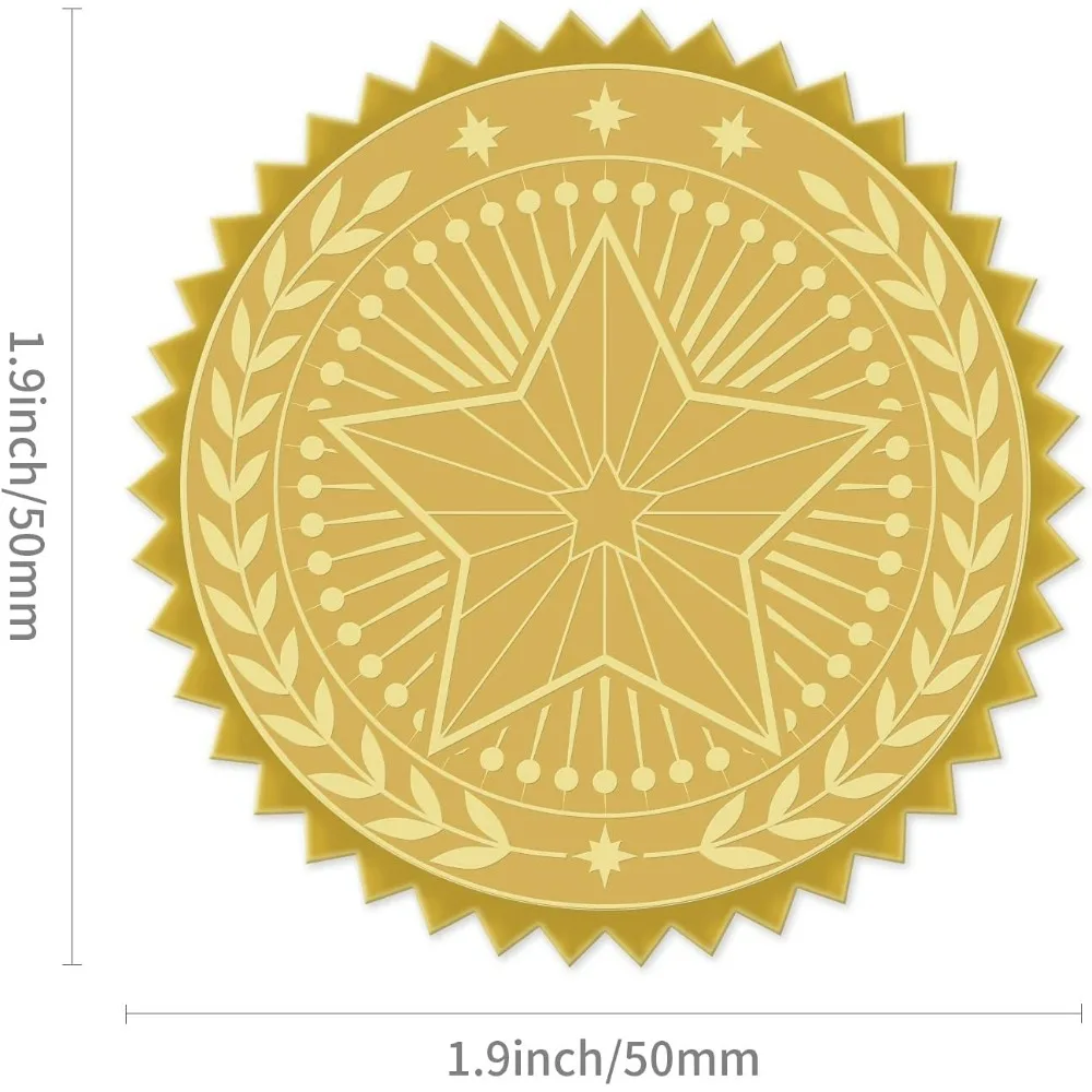 100pcs Embossed Foil Stickers Five-Pointed Star Pattern Gold Foil Certificate Seals 1.9