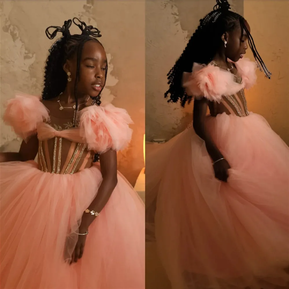 

Exquisite Customized Flower Girl Wedding Dress Beaded Ruffles Puffy Princess Birthday Party Prom Dress Kids First Communion Gown