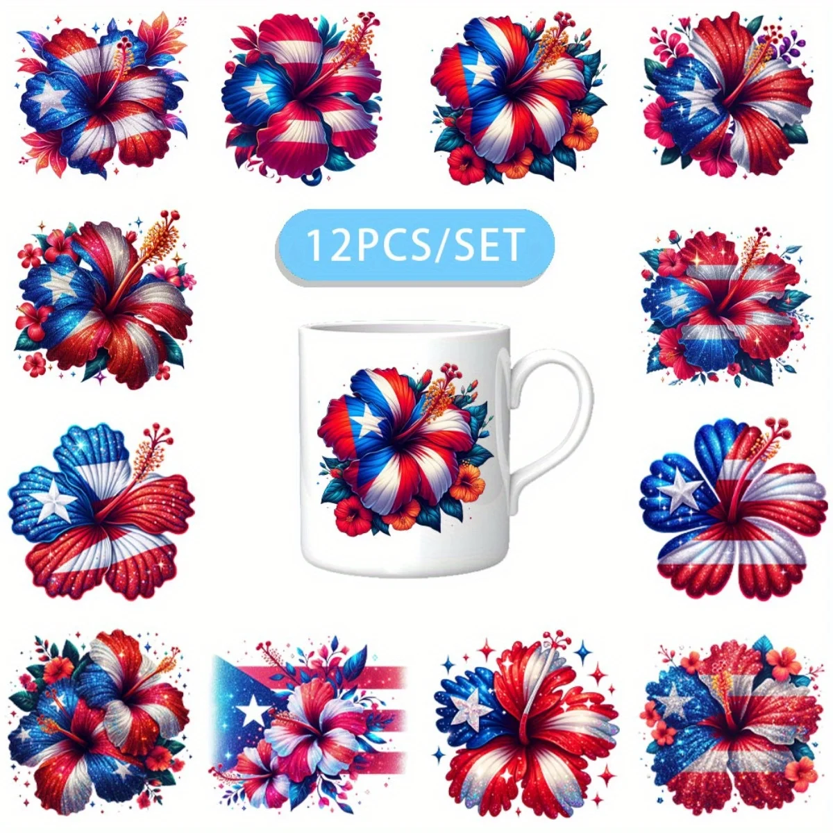 

Набор из 12 декоративных переводных пленок для стаканов с цветами гибискуса Пуэрто-Рико, светло-бежевые, для самостоятельного оформления