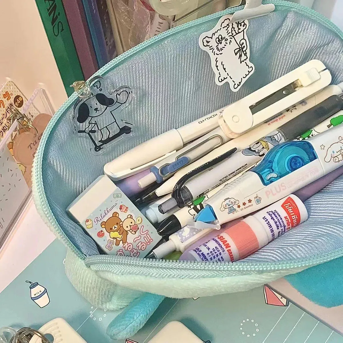 Cute Cartoon Plush Pencil Case - Large Capacity School/Office Storage Bag for Stationery or Cosmetics image 2