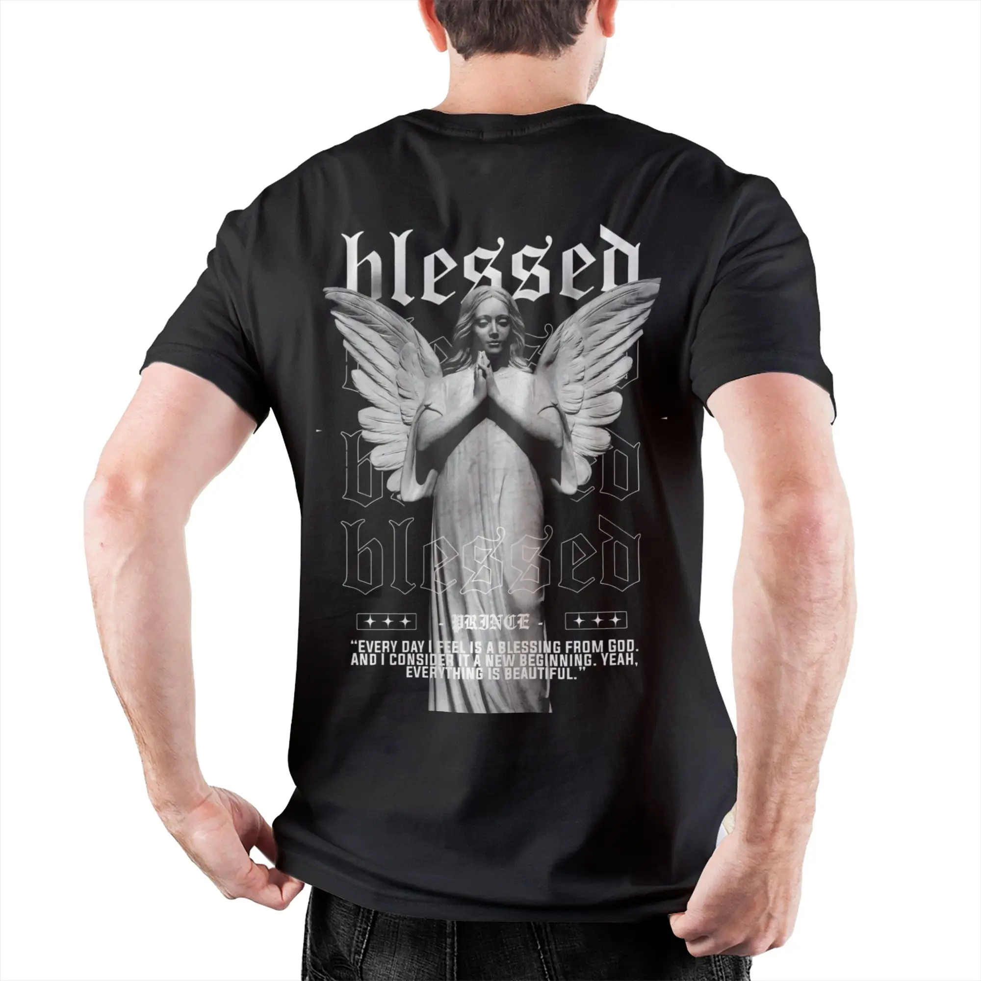 

Statue Blessed T-Shirt for Men Women Novelty Pure Cotton Tee Shirt O Neck Short Sleeve T Shirts Party Clothing
