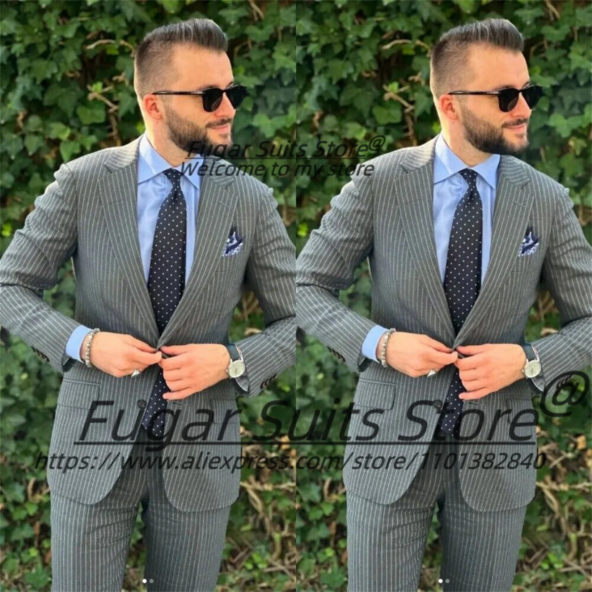 Business Stripe Wedding Suits For Men Slim Fit Notched Lapel Groom Formal Tuxedos 2 Pieces Sets Classic Male Blazers Ropa Hombre