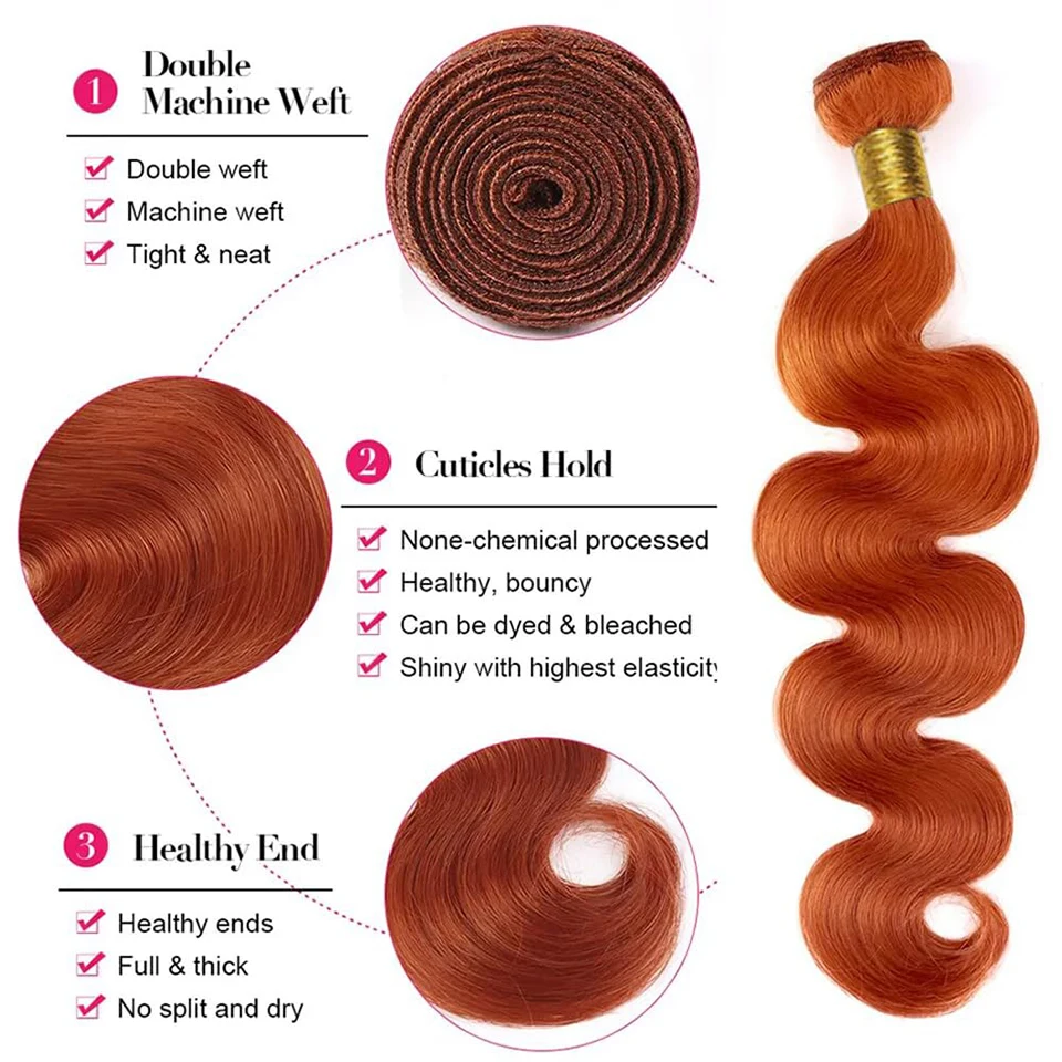# 350 حزم الشعر البشري البرتقال الجسم موجة حزم الزنجبيل الجسم نسج حزم الشعر البشري البرازيلي تمديدات شعر ريمي لحمة مزدوجة