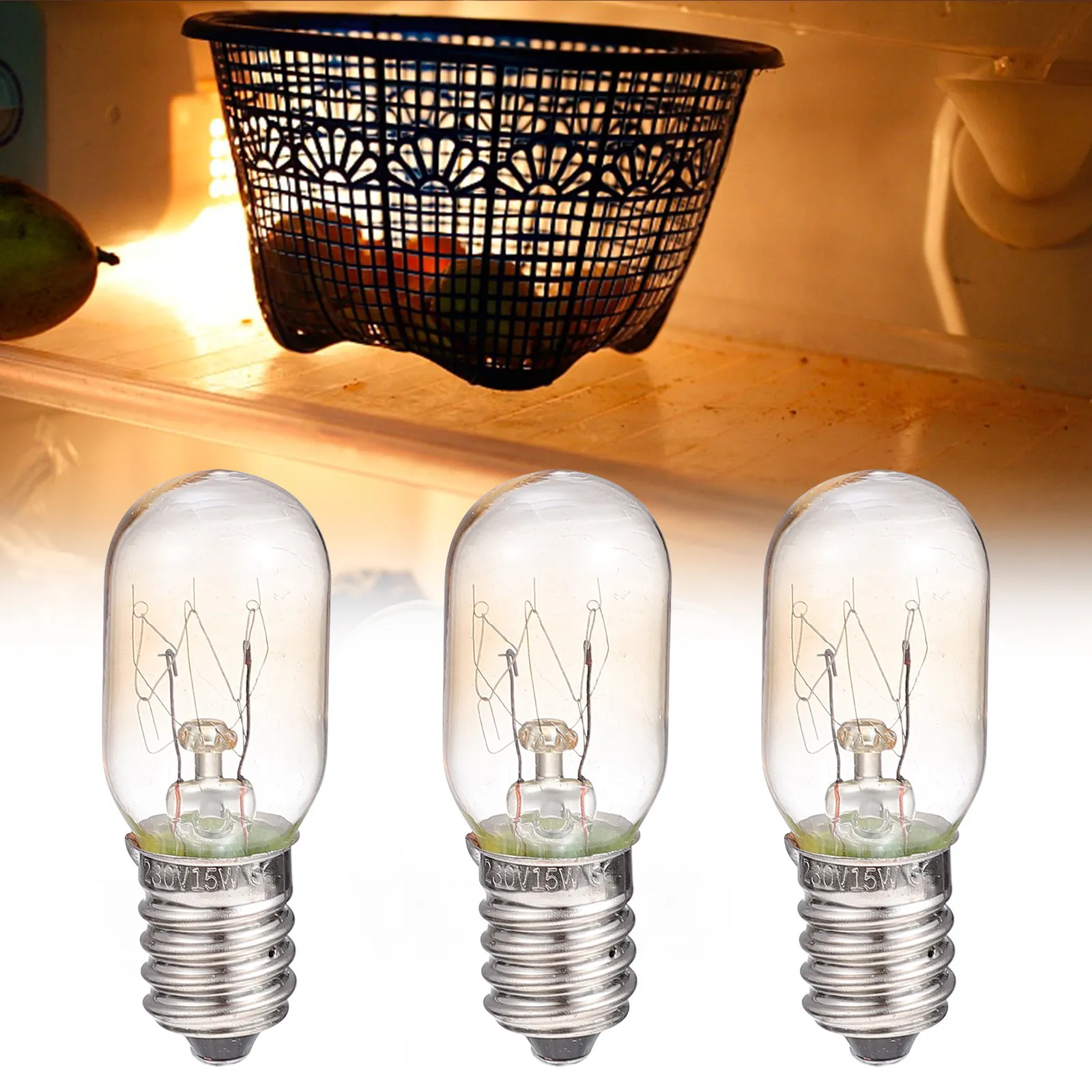 3Pcs E14 Light Bulb for Refrigerator Oven Microwave Lamp Heat Resistant Glass Cover Safe Environmentally Friendly Long Life