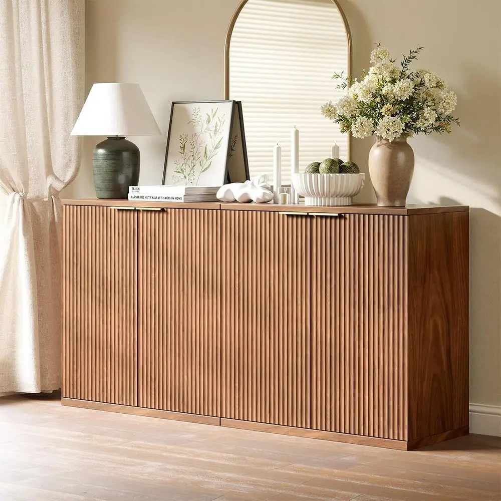 

Large Walnut Buffet Cabinet with Storage, Bohemian Styled Sideboard for Dining, Kitchen, and Living Spaces