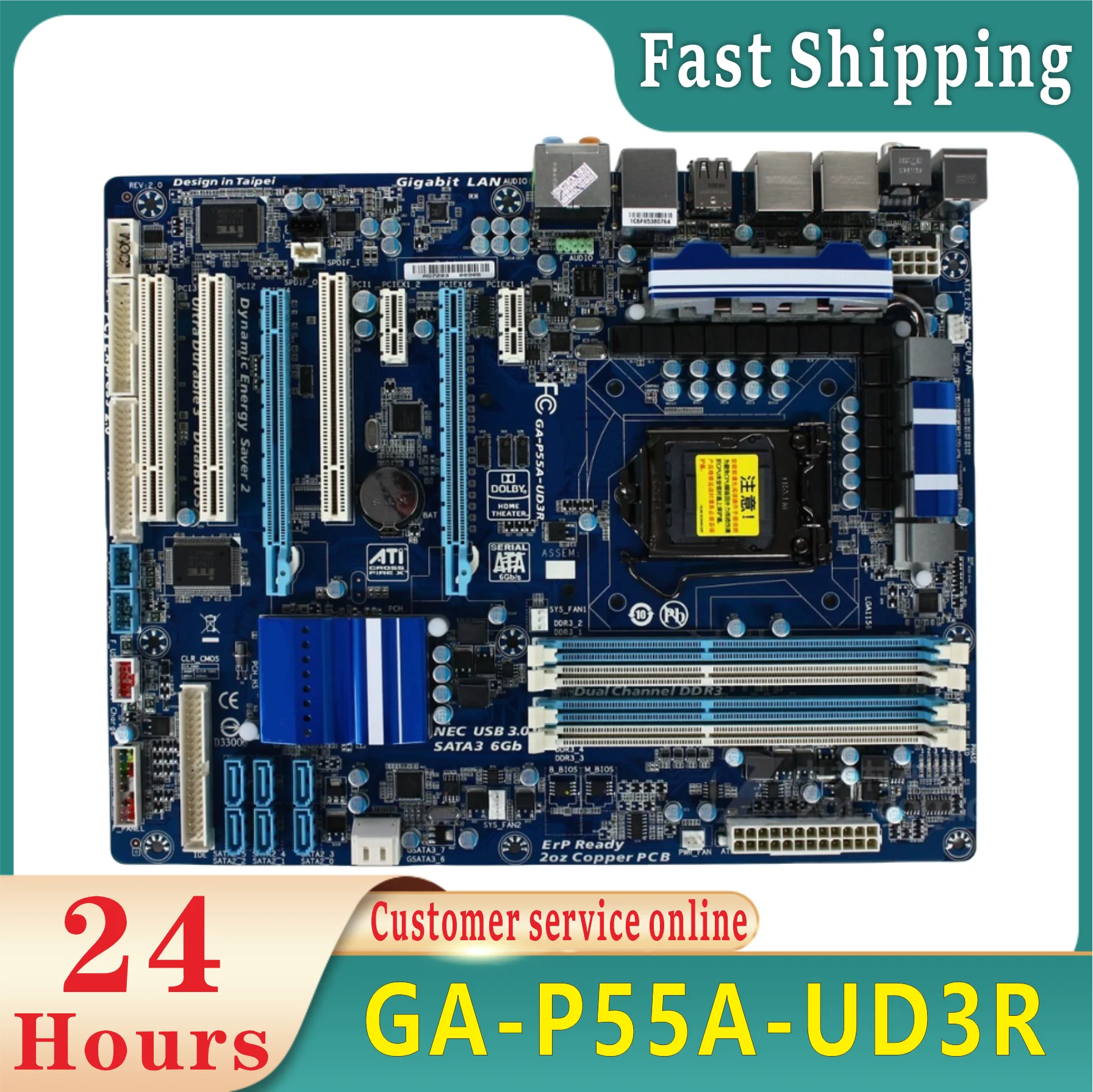 GA-P55A-UD3R 16GB LGA 1156 DDR3 P55 100% Tested Fully Work