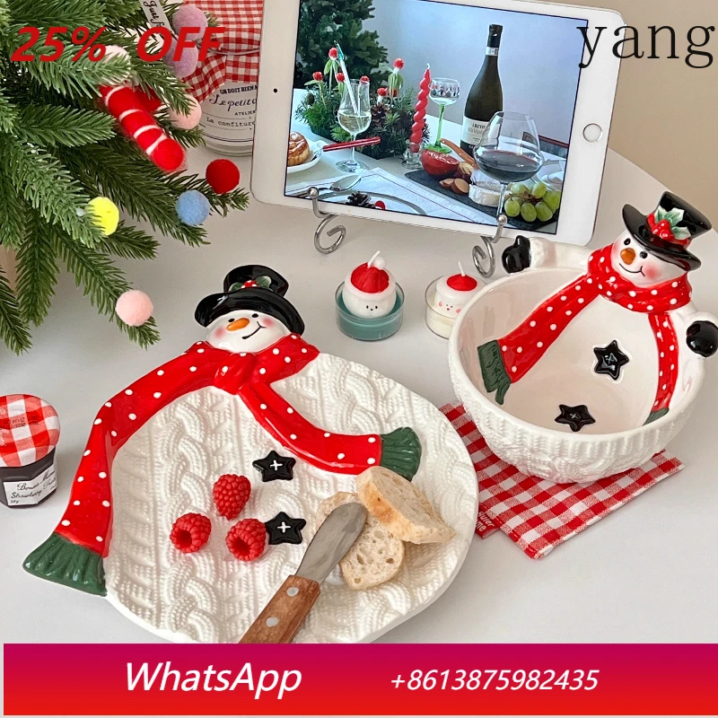

Christmas snowman plate, ceramic atmosphere dessert plate, Christmas gift, creative and cute plate