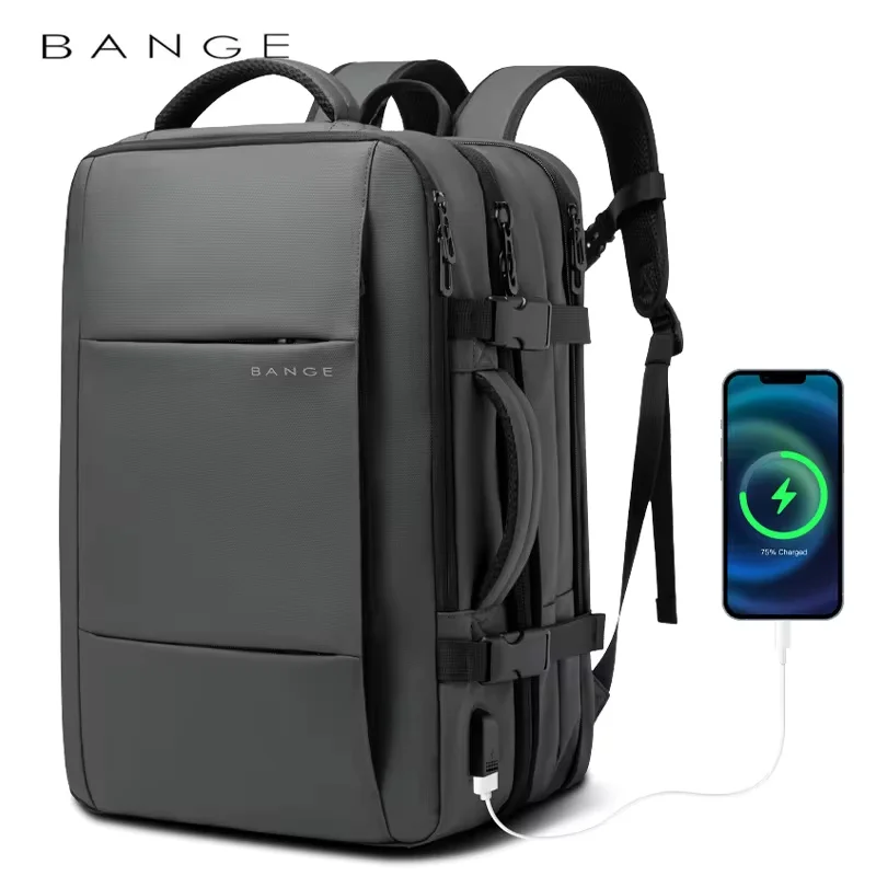 BANGE Aesthetic Men Business Backpack School Expandable USB Bag, Large Capacity 17.3 Laptop Waterproof Fashion Travel Backpack