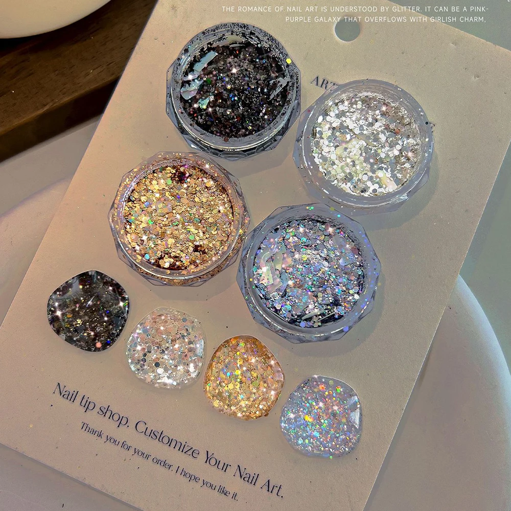 1 scatola di glitter per unghie argento iridescente Galaxy con paillettes rotonde irregolari e fiocchi ultrasottili a forma di conchiglia Flash Forniture per nail art
