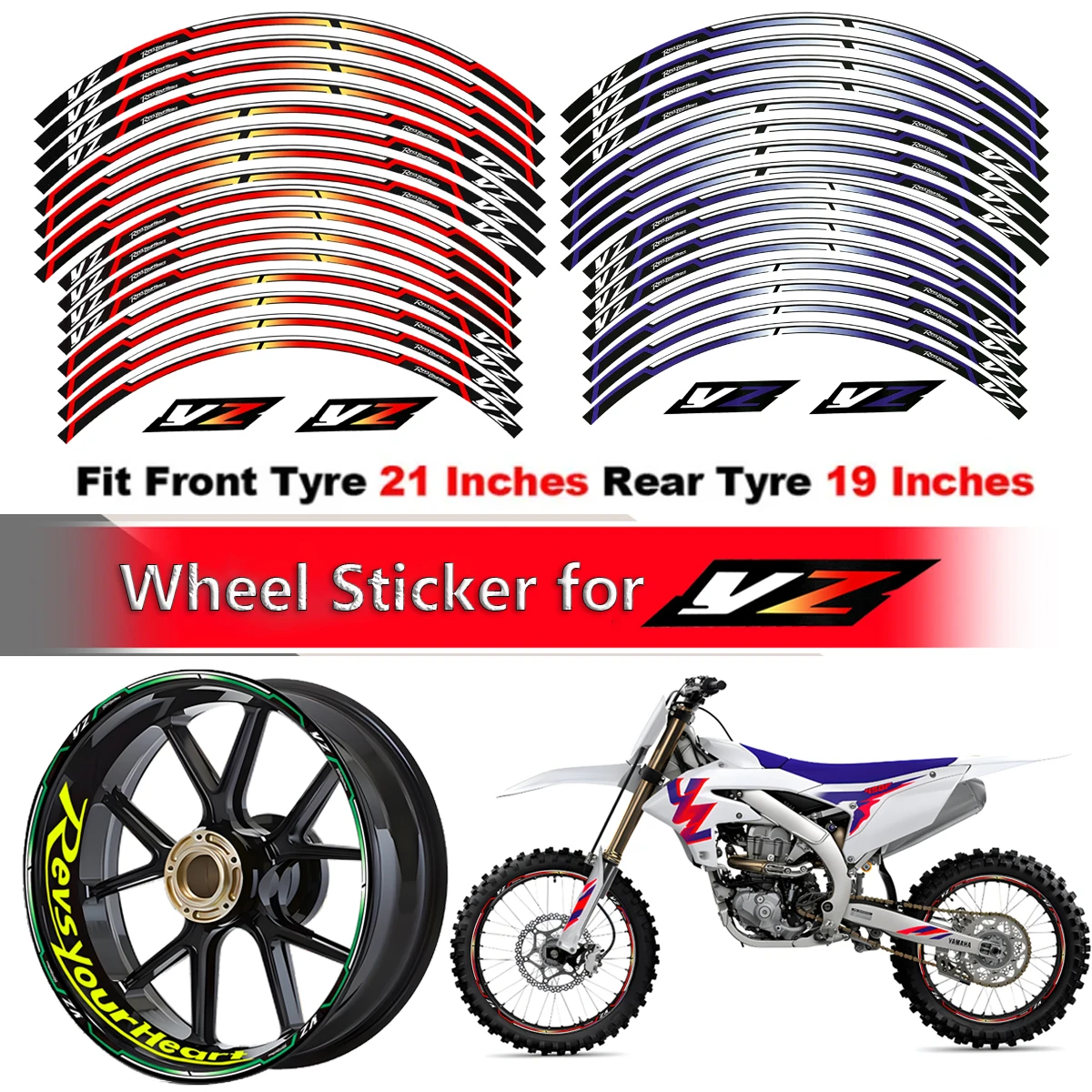 

21'' 19'' Reflective Motorcycle Wheel Stickers Waterproof Rim Stripe Tape Decal for Yamaha YZ