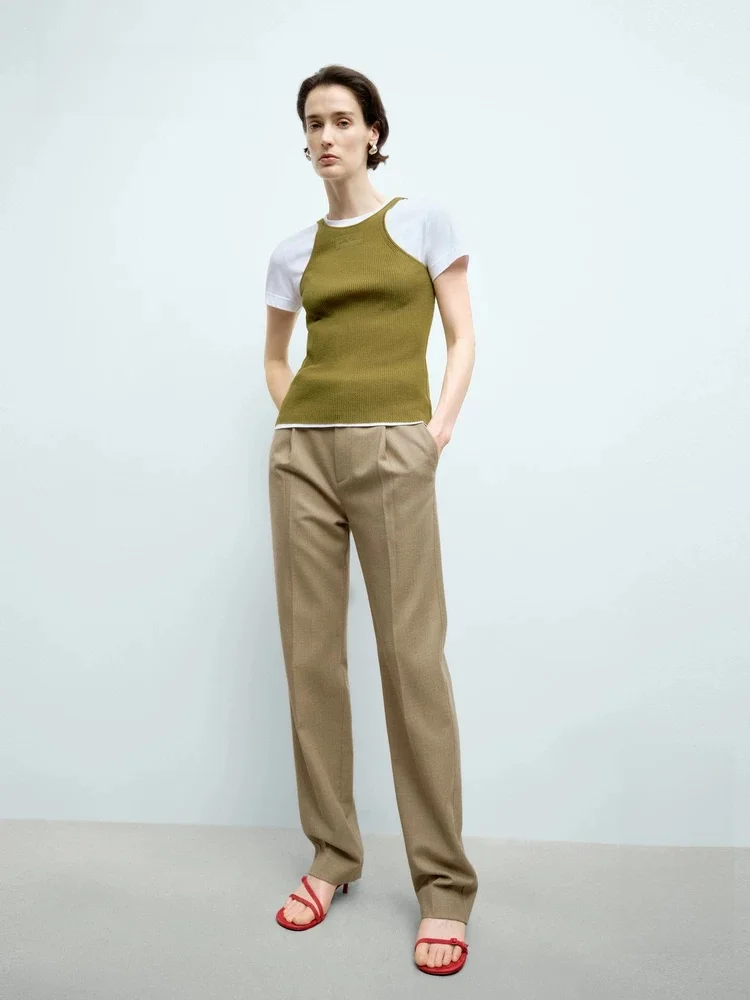 

Elite Wardrobe Series Spring New Straight Leg Woolen Suit Pants EBE1PAT002 Casual Long Trousers Natural Waist Fit