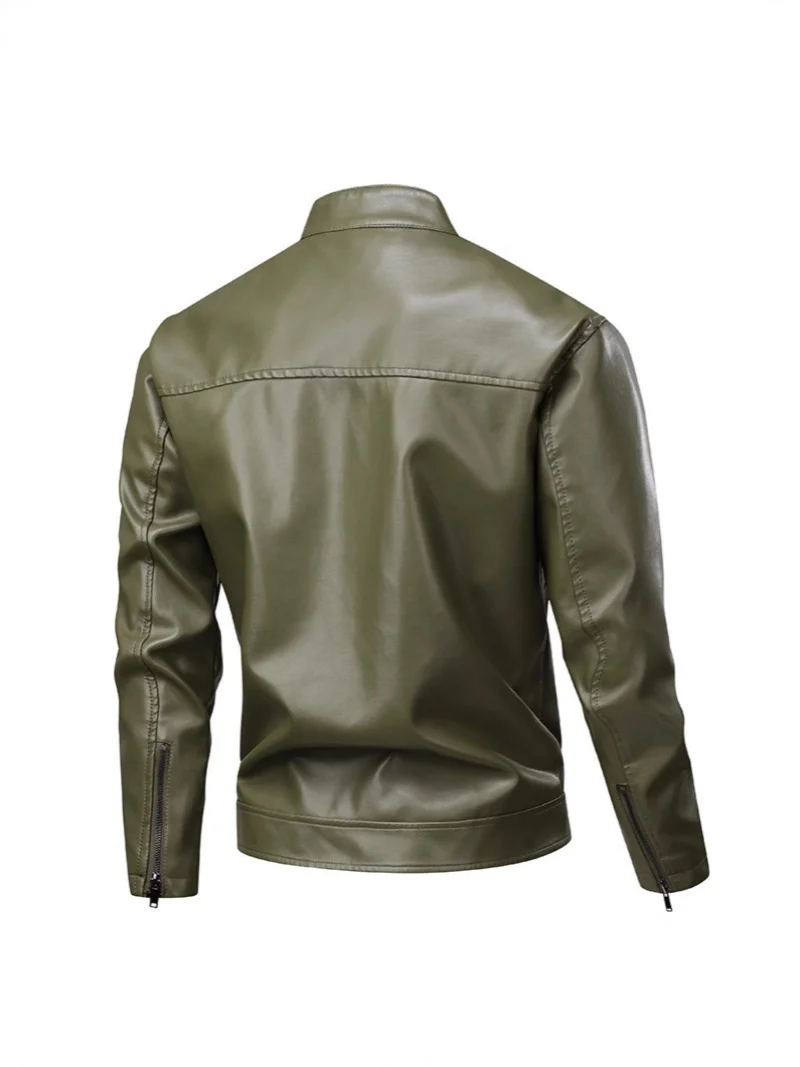 PU leather jacket 2025 Autumn and winter men's stand-up collar leather jacket jacket Motorcycle jacket men's coat
