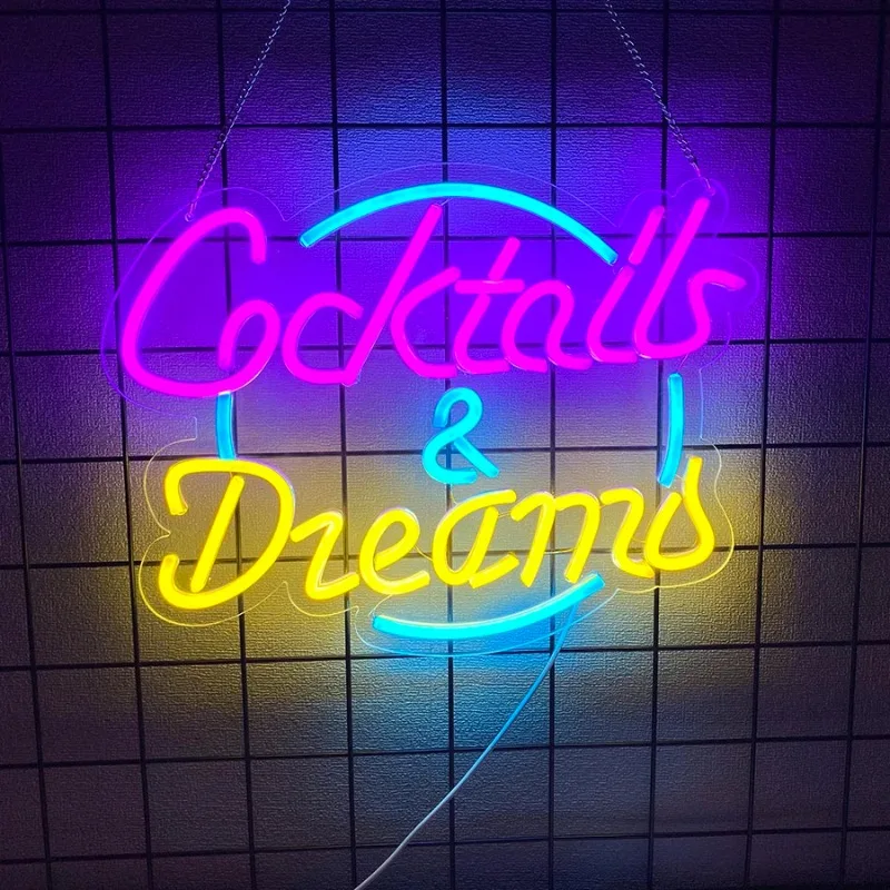 Cocktails and Dreams Neon Sign for Wall Decor LED Neon Light Signs USB Dimmable for Bedroom Room Home Beer Bar Bistro Art Decor view 6