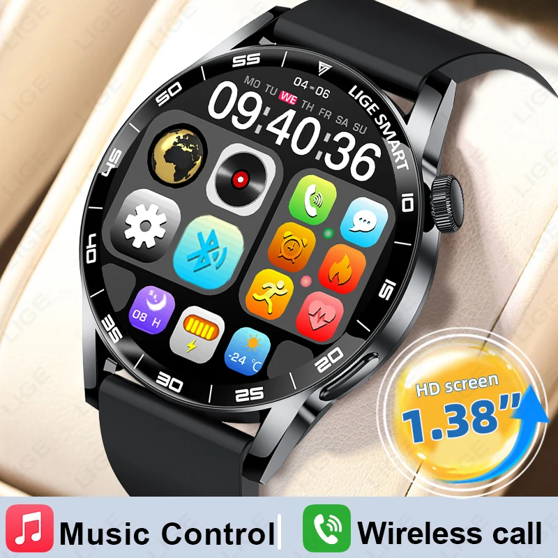 

LIGE Business Smart Watch For Men Bluetooth Call Heart Rate Sleep Health Monitor Bracelet AI Voice Waterproof Sport Smartwatches