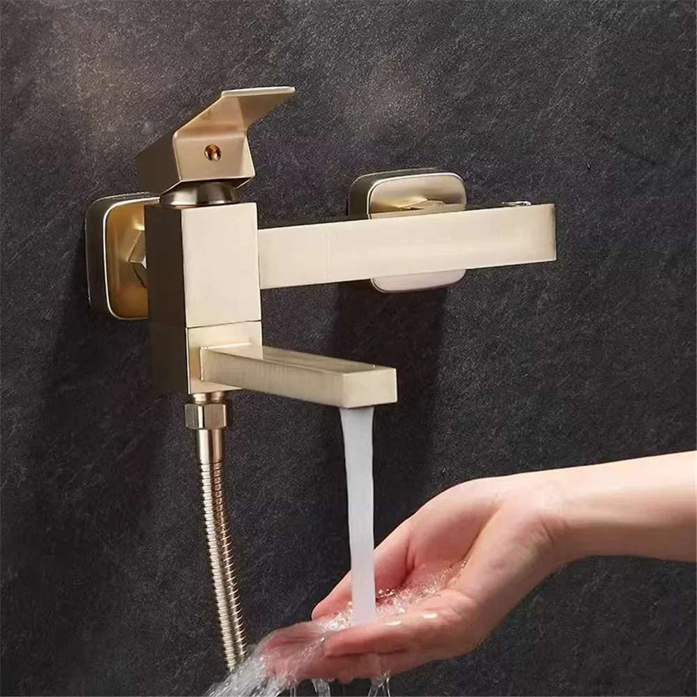 Juego de grifería para bañera y ducha de Oro pulido, grifo de ducha montado en la pared, grifos mezcladores de ducha y baño frío y caliente de latón
