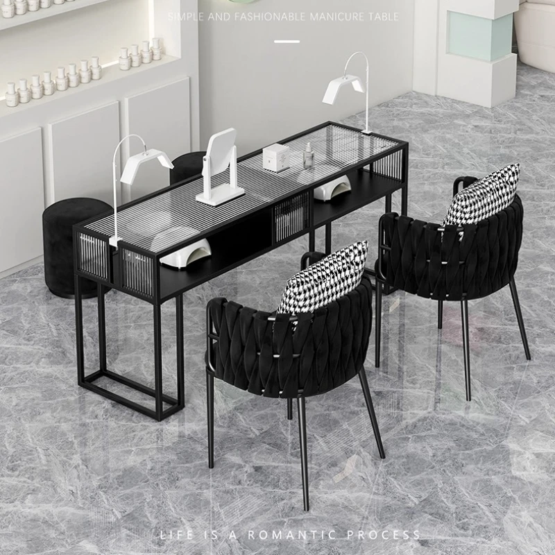 Nageltisch mit Glasplatte, professionell, schick, modern, weiß, Schönheits-Nagelschreibtisch, Salon-Design, luxuriös, Stolik Do Maniküre-Möbelsalon