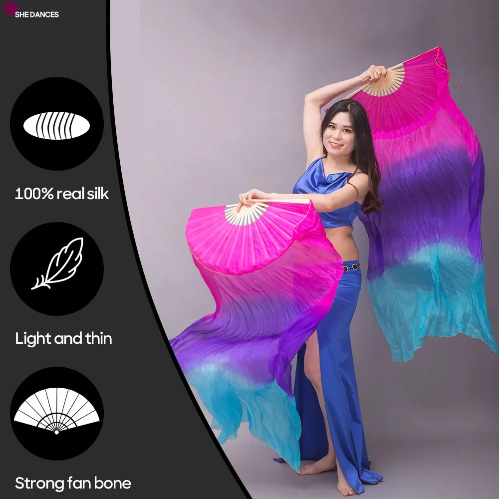 

Belly Dance Accessories For Women Professional Real Silk Veils Fan Hand Made Tie Dyed Scarf For Stage Performance And Practice