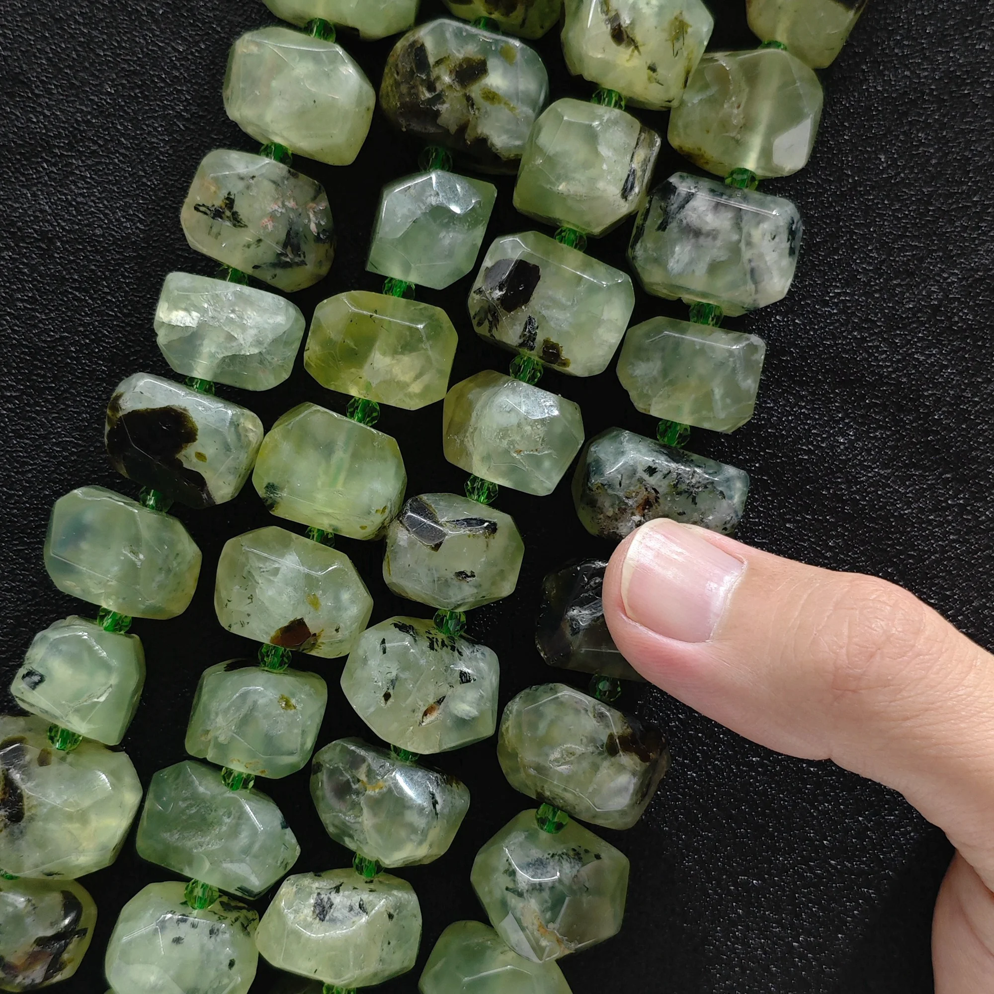 Green Prehnite Loose Beads Mineral Matrix Included Gemstone Irregular Faceted Strand DIY Bracelet Necklace Craft Supply Material