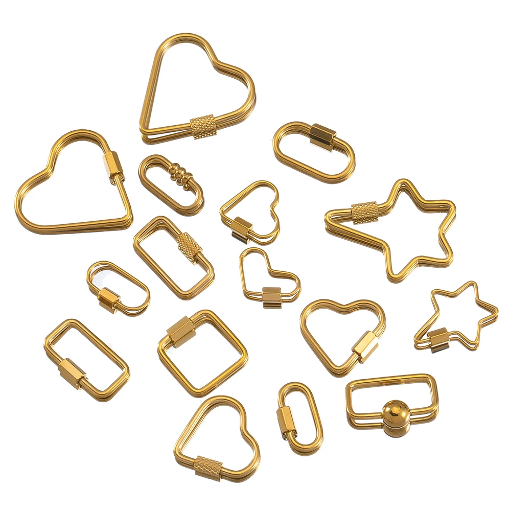 

5pcs Stainless Steel Heart Star Square Screw Locking Clasps Carabiner Hooks Connectors DIY Necklace Bracelet Making Supplies