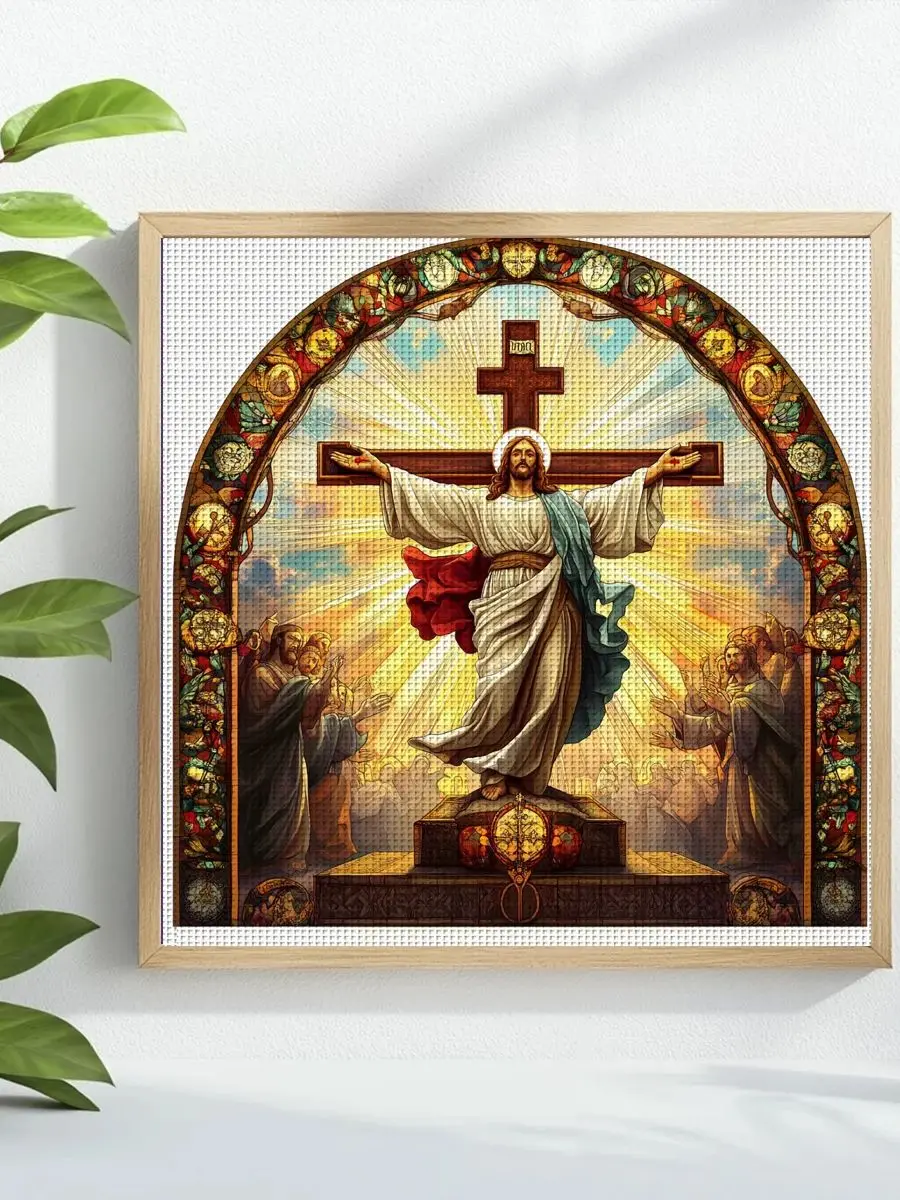 1 Stück 40x40 cm/15,74 Zoll Religiöses Gestempeltes Kreuzstich-Set DIY-Kit 11CT/14CT DIY-Stickset DIY-Kreuzstich-Set – Detail 1