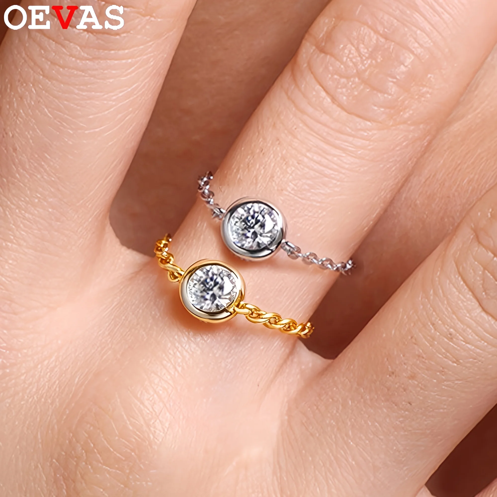 

OEVAS 0.5CT Round Moissanite Rings 100% S925 Silver D Color VVS1 Lab Diamond Link Chain Band Party Jewelry Gift For Women