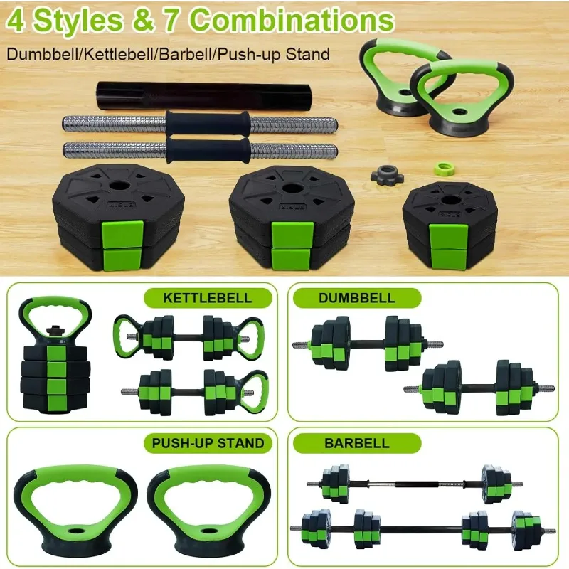 4 in 1 Adjustable Dumbbell Set,44lbs Weight Set with Iron Handle  as Kettlebell, Barbell, Push up Stand for Home Gym,Octagon