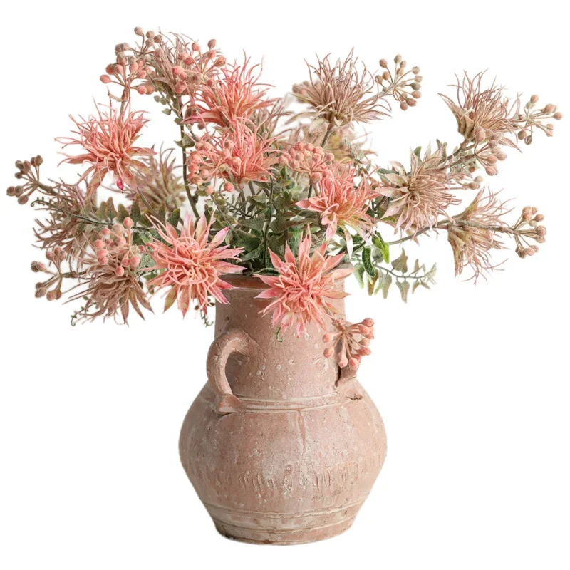 Retro Stoneware Vase Handmade Binaural Red Terracotta Pot Ceramic Dried Flower Arrangement Flower Ware Living Room Decoration