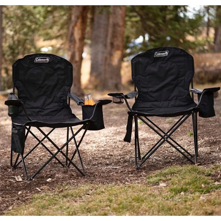 Portable Camping Chair with 4-Can Cooler, Fully Cushioned Seat and Back with Side Pocket and Cup Holder, Carry Bag Included