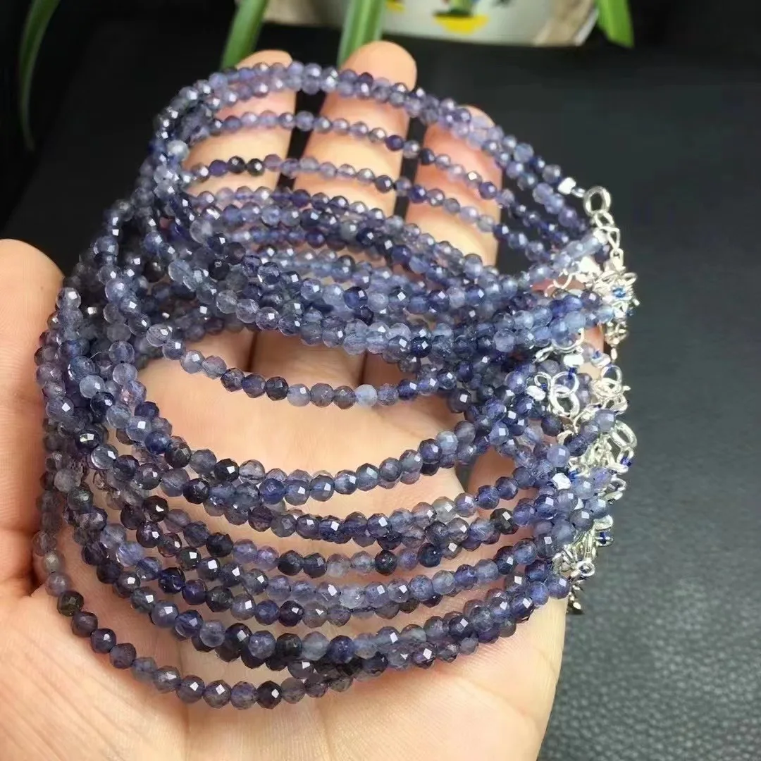 1 قطعة Fengbaowu الطبيعية Cordierite Iolite سلسلة سوار دائري الأوجه الخرز 925 فضة موضة مجوهرات هدية للنساء #2