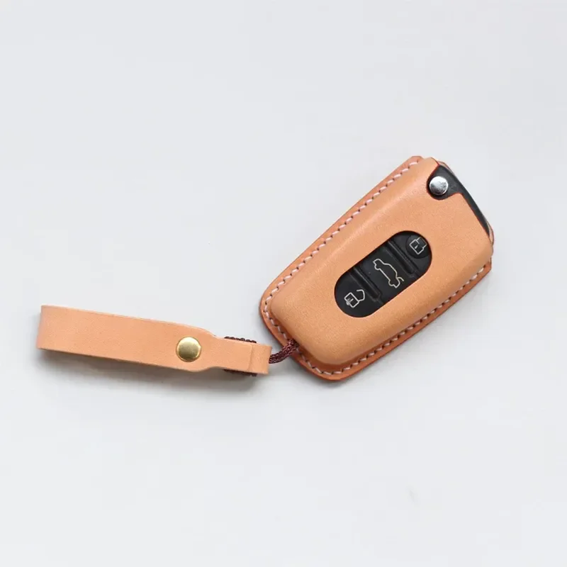 for Hjkl Suitable for Audi Q2L Q3 Leather Key Bag Vegetable Tanned Leather Handmade Three Dimensional Key Cover