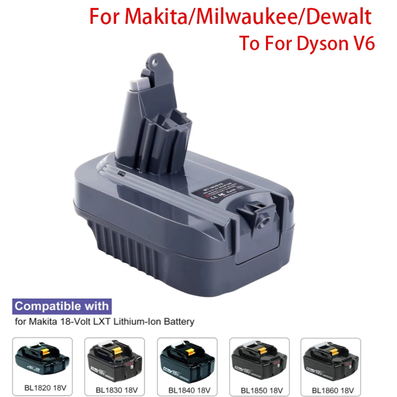 

Адаптер батареи для Makita/Milwaukee/Dewalt 18 в 20 в, литиевая батарея для Dyson V6, преобразователь в для DysonV6 SV04 SV03 DC59 DC58 DC62