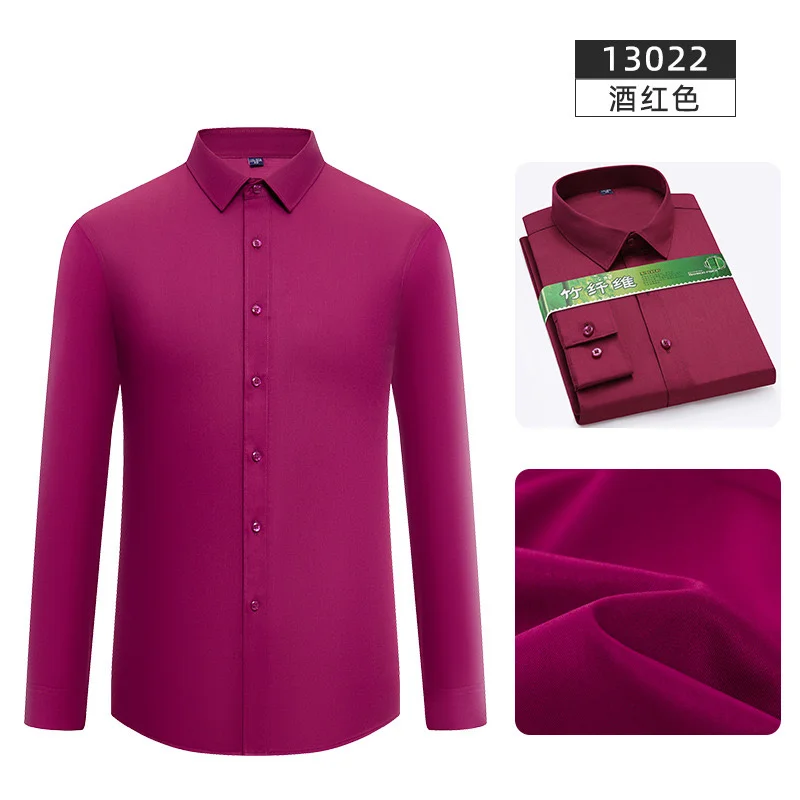 

Эластичная рубашка против морщин из бамбукового волокна, мужская однотонная белая рубашка с длинными рукавами, облегающая рубашка, мужская клетчатая полосатая рубашка плюс