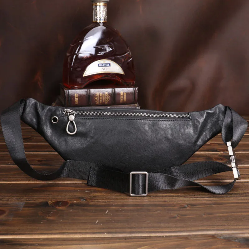 AETOO New leather men\'s sports Fanny pack small small lightweight head layer cowhide multifunctional mobile phone bag lightweig