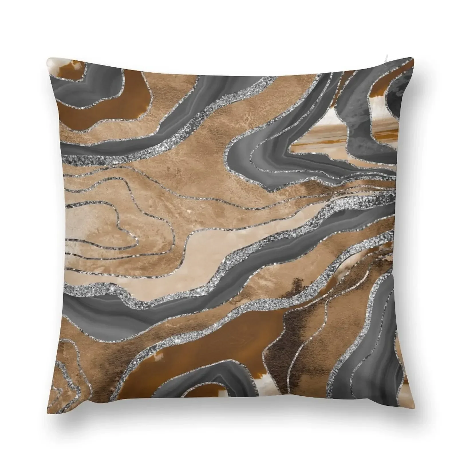 Earthy Marble Agate Silver Glam #1 (Photo of Glitter Only - Not Reflective) Throw Pillow pillowcases for sofa cushions pillow