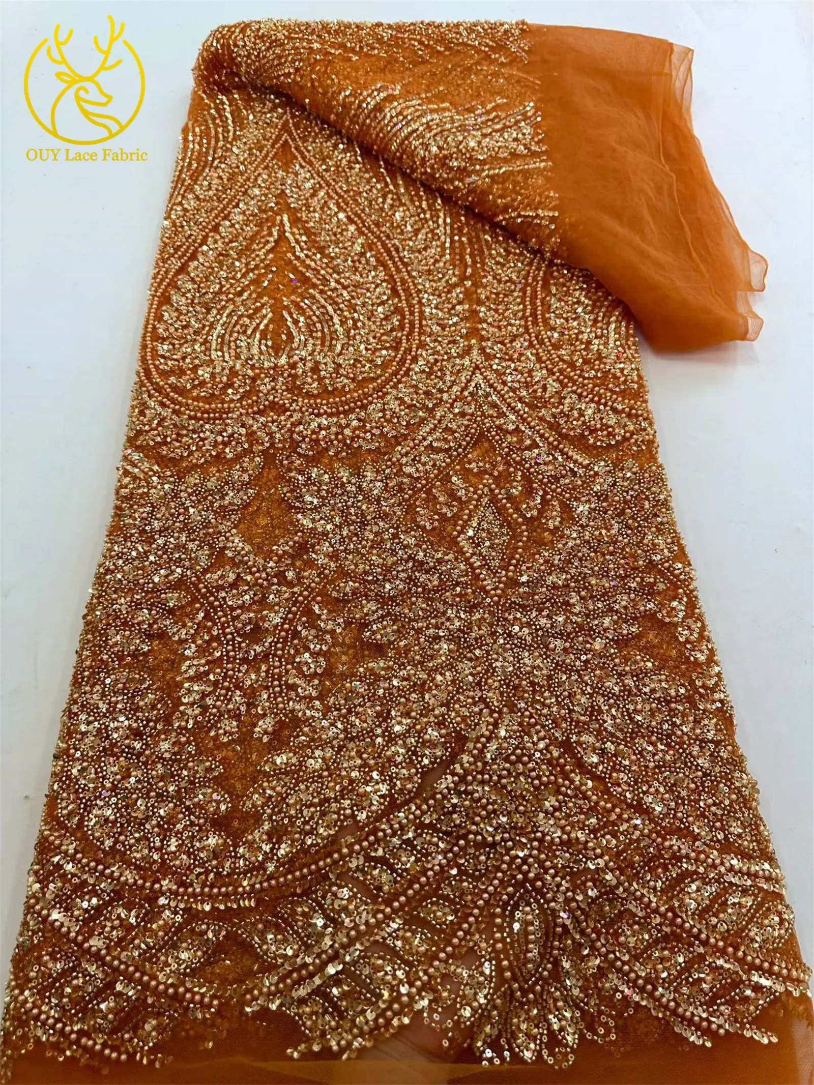 Afrikanischer Brautkleid-Spitzenstoff 2026, französische Pailletten-Spitze, 5 Yards, nigerianische Stickerei, Hochzeits-Mesh-Spitze für Partykleider und Näharbeiten – Detail 11