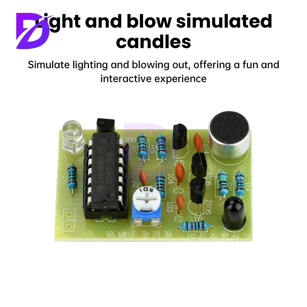 DC5V Analog Electronic Candle Making Kit, Lighting and Blowing Control Simulation Candle, Electronic Welding Training, DIY Parts