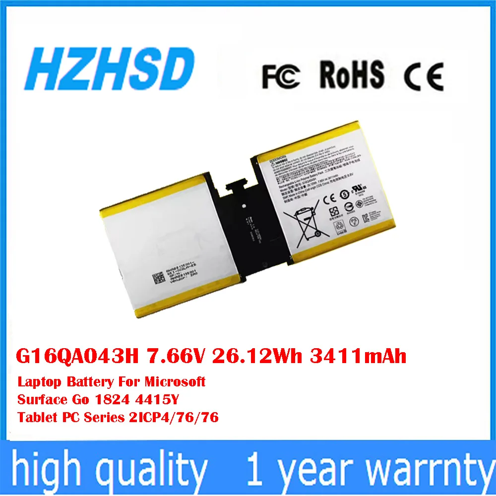 

G16QA043H 7.66V 26.12Wh 3411mAh Laptop Battery For Microsoft Surface Go 1824 4415Y Tablet PC Series 2ICP4/76/76